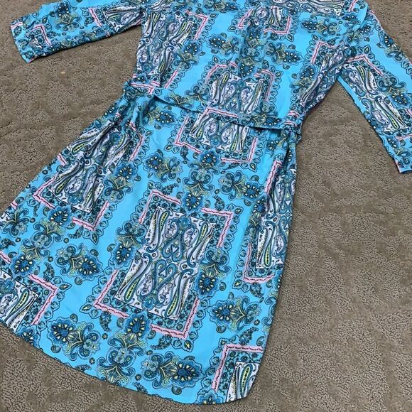 Victoria Secret S/P Turquoise Button-down Silky Retro Print Mini Dress Summer - Picture 9 of 11